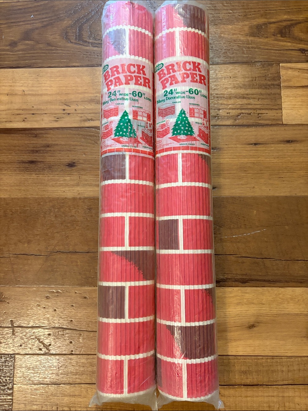 Vintage Brick Paper Rolls Lot Of Two Christmas Craft Backdrops 24x60